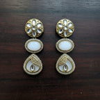 Kundan Polki Triple Drop Earrings with White Onyx