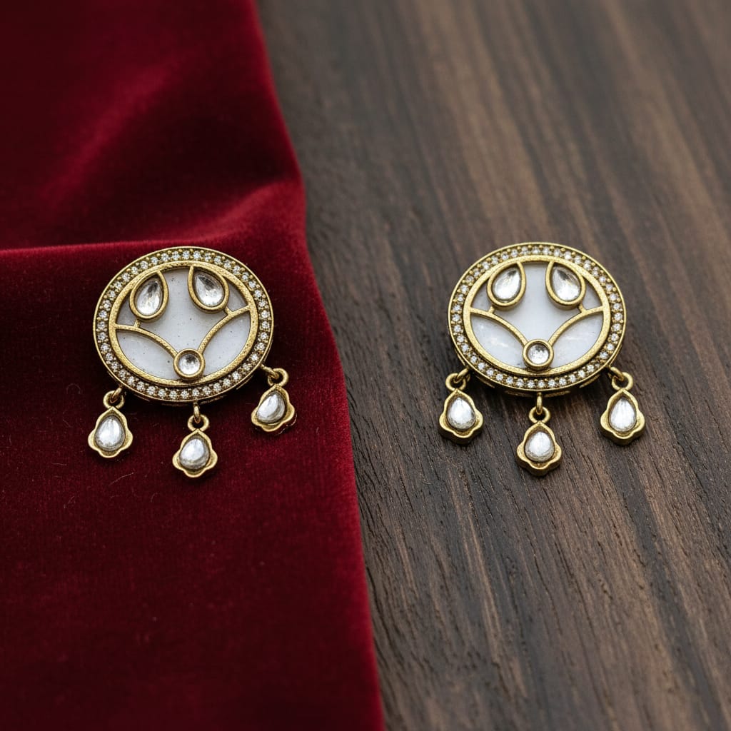 Polki Kundan Round Chandbali Earrings