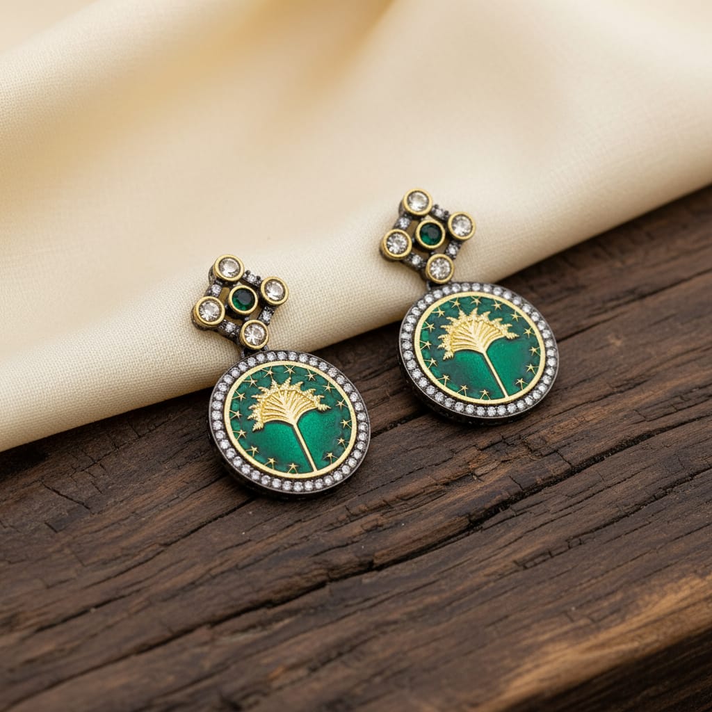 Meenakari Tree of Life Round Drop Earrings