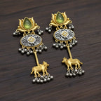 Nandini Dual Tone Lotus & Kamdhenu Earrings