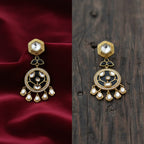 Black Meenakari Kundan Chandbali Earrings