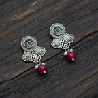 Oxidised Silver Floral Fan Drop Earrings