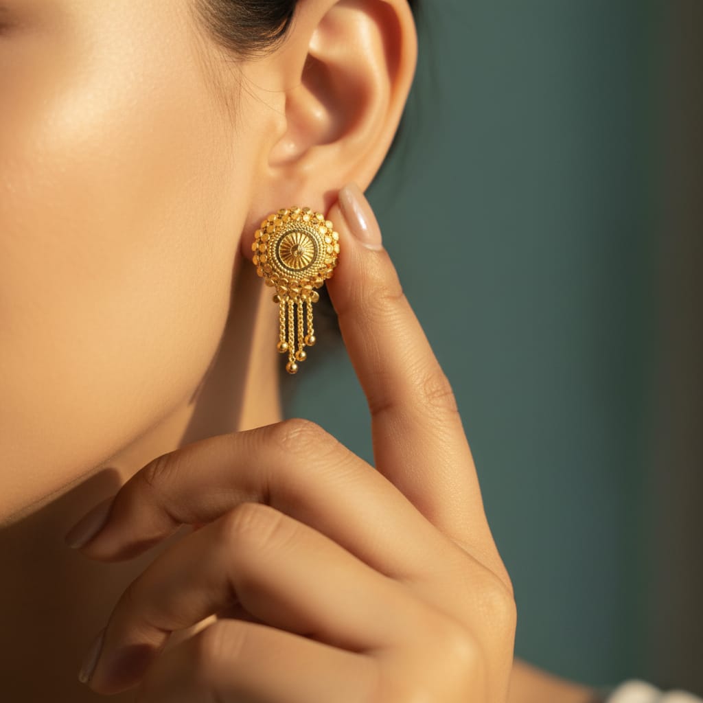 Sunburst Gold Bead Chain Tassel Earrings