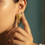 Sunburst Gold Bead Chain Tassel Earrings