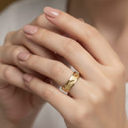 Micro Gold Plated Leaf Engraved Slim Band Ring