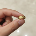 Micro Gold Plated Leaf Engraved Slim Band Ring