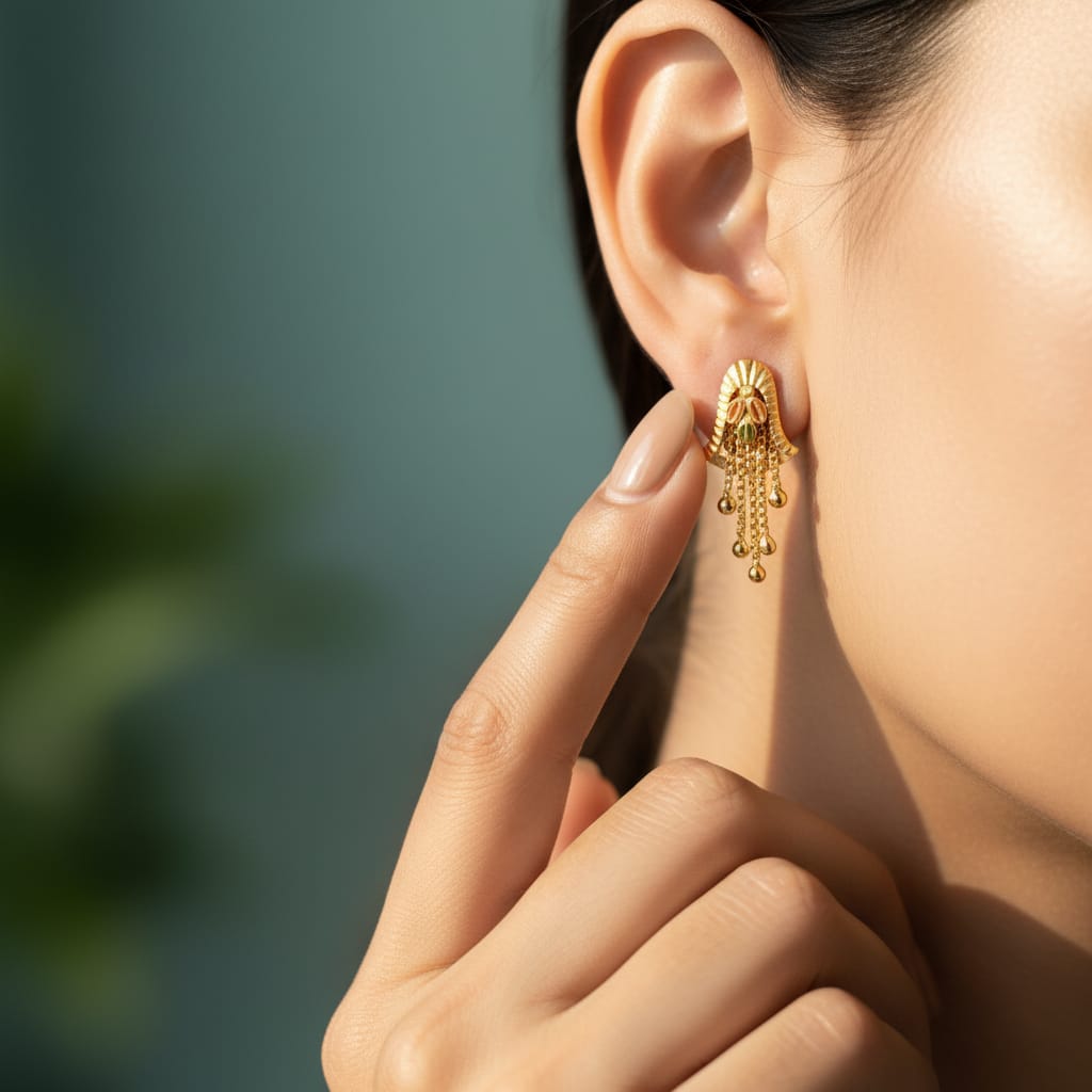 Temple Arch Meenakari Gold Tassel Earrings