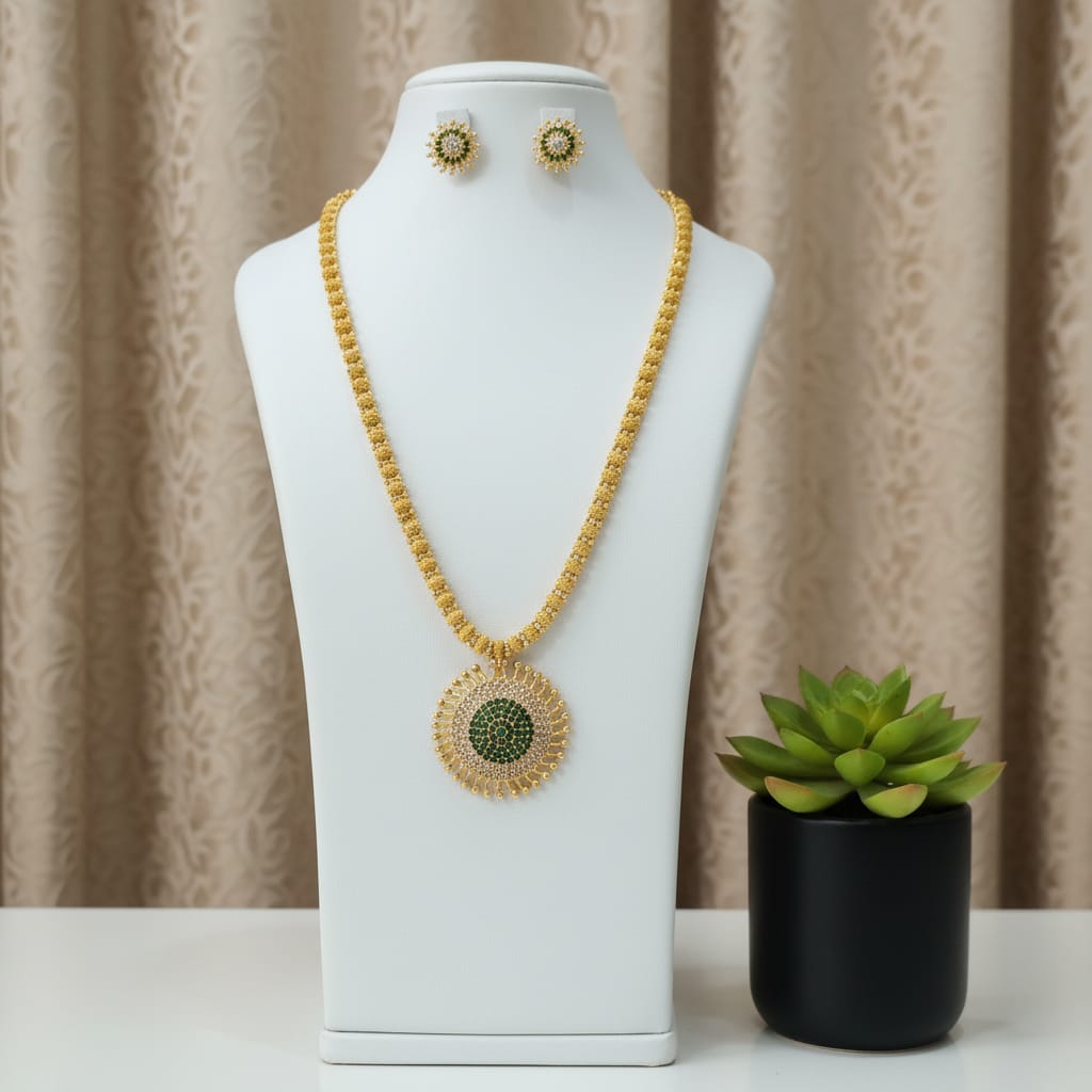 Temple Lakshmi Long Necklace Set with Earrings