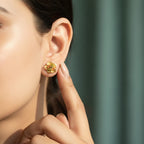 Tri-Tone Camellia Gold Stud Earrings