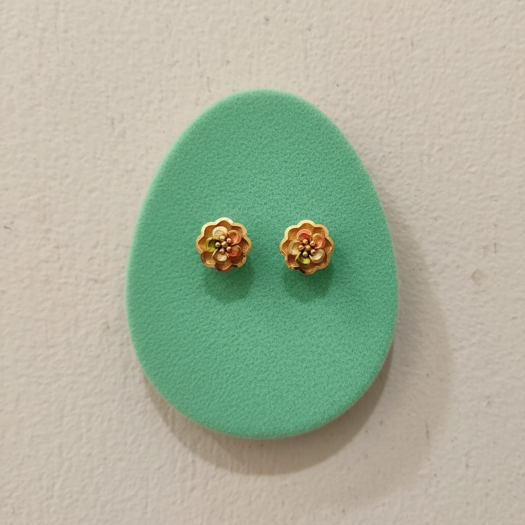 Tri-Tone Gold Flower Stud Earrings