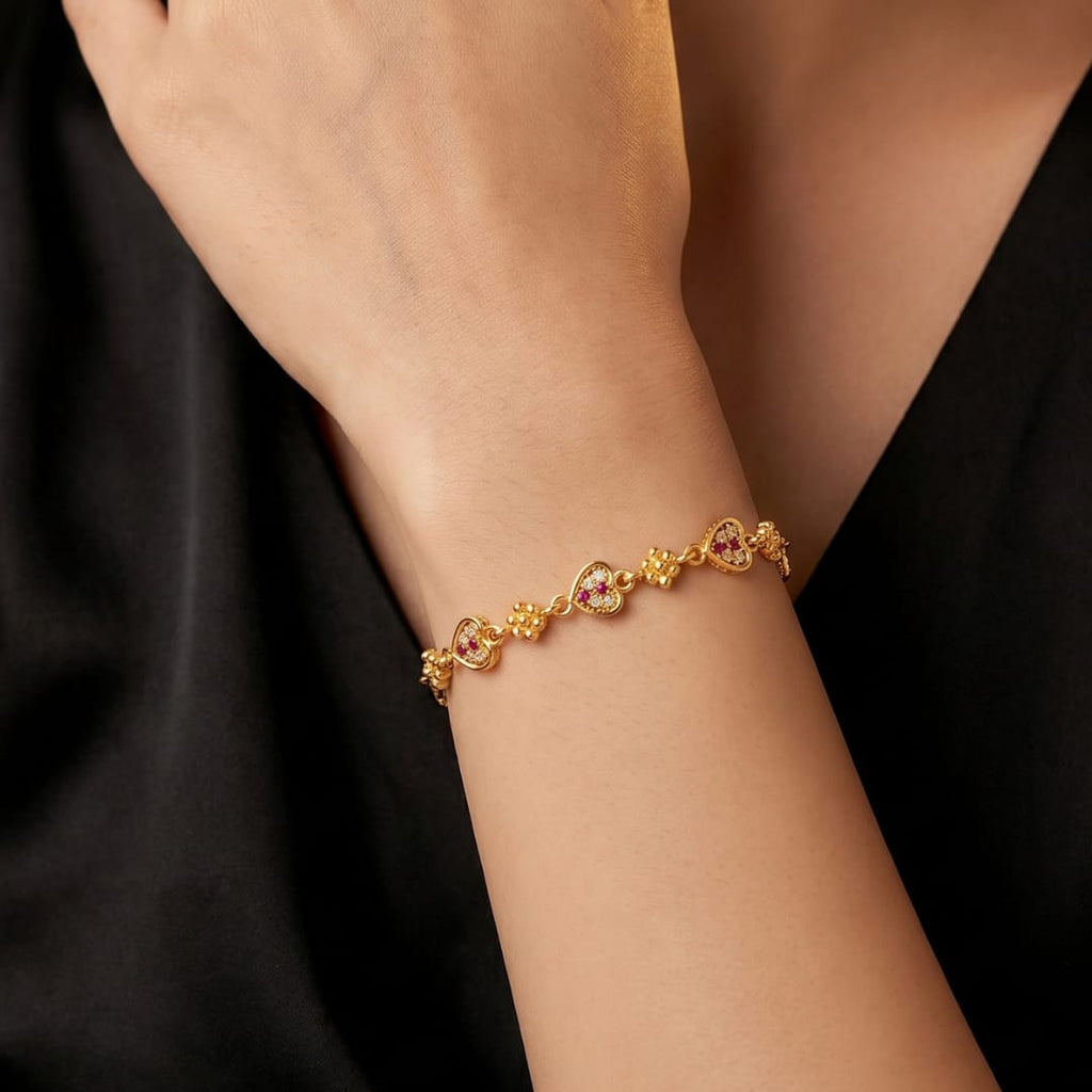 Triple Heart Floral CZ Gold Bracelet