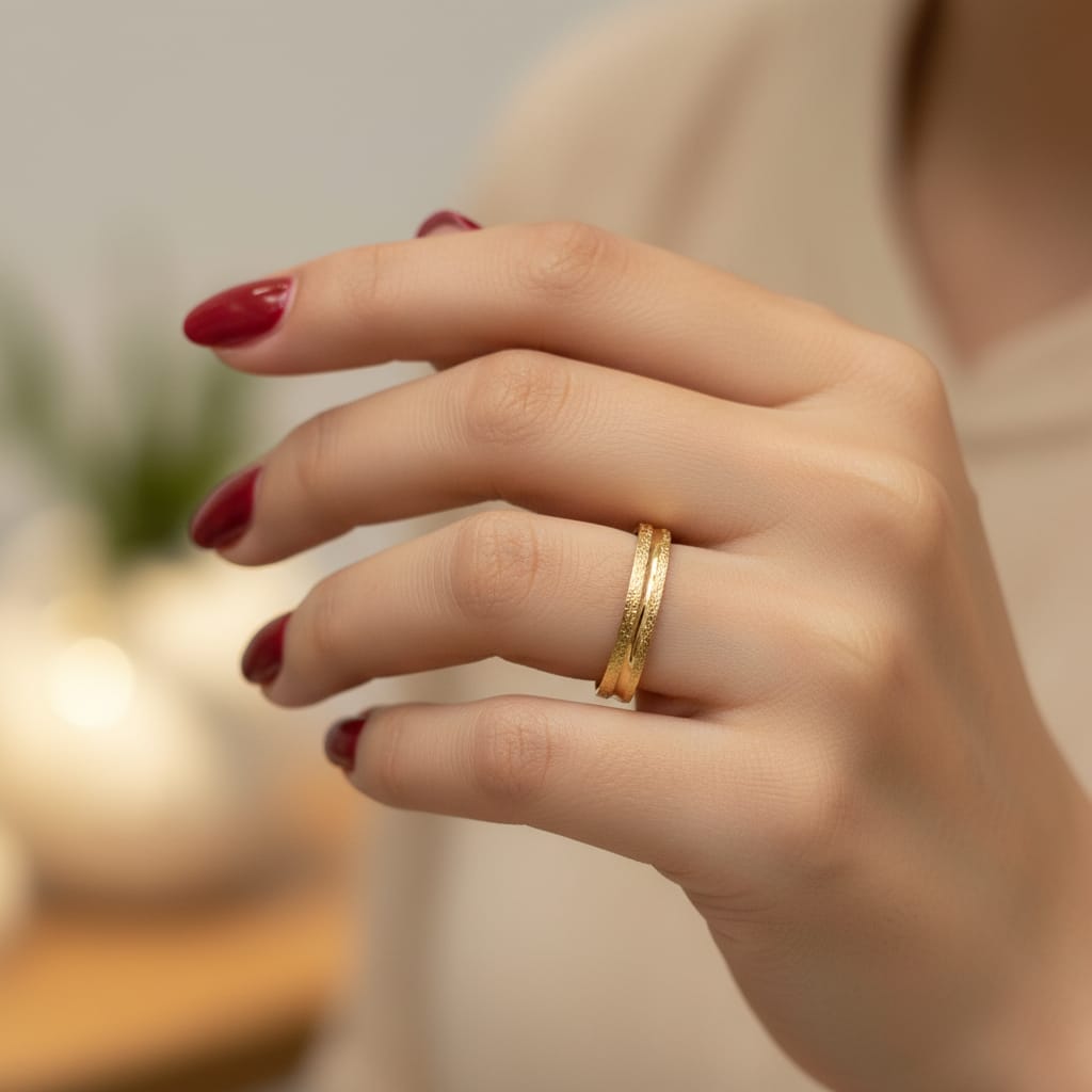 Micro Gold Plated Dual Band Frosted Texture Ring
