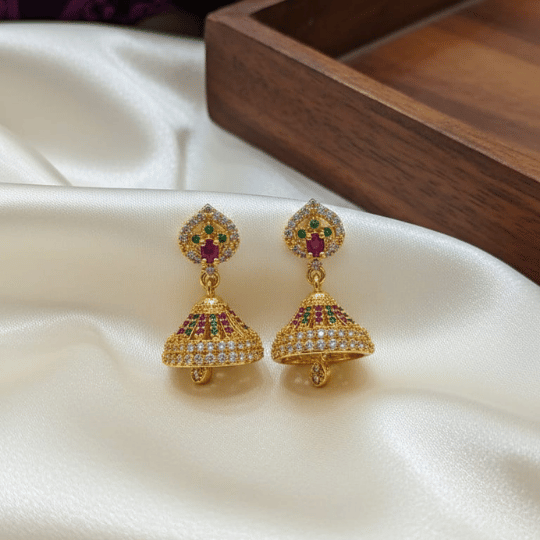 Micro Forming Stone Gold Plated CZ Jhumka