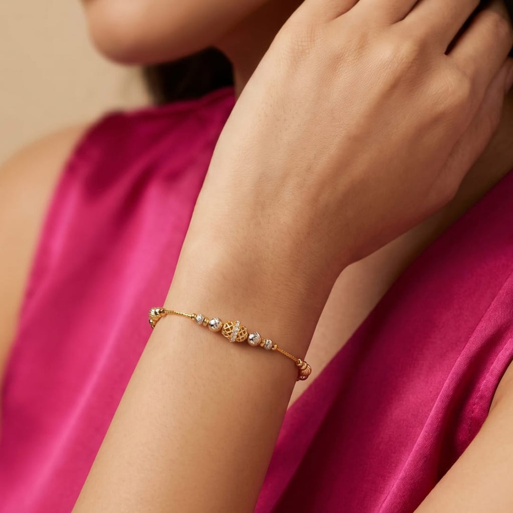 Micro Gold  Dual Tone CZ Bead Charm Bracelet