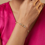 Micro Gold  Dual Tone CZ Bead Charm Bracelet