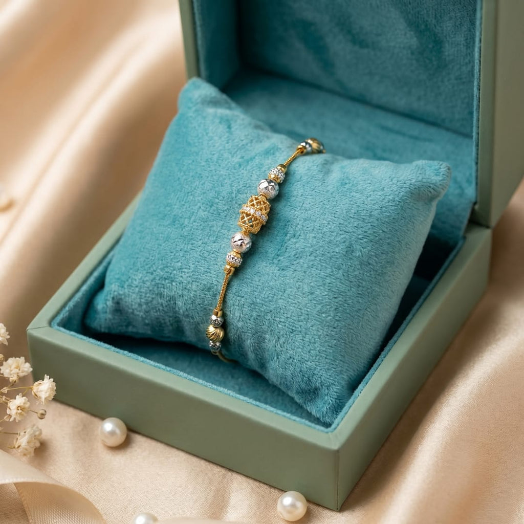 Micro Gold  Dual Tone CZ Bead Charm Bracelet
