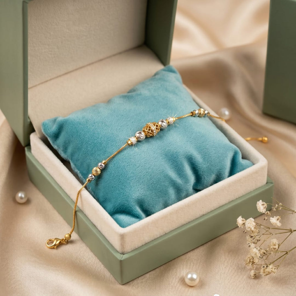 Micro Gold  Dual Tone CZ Bead Charm Bracelet