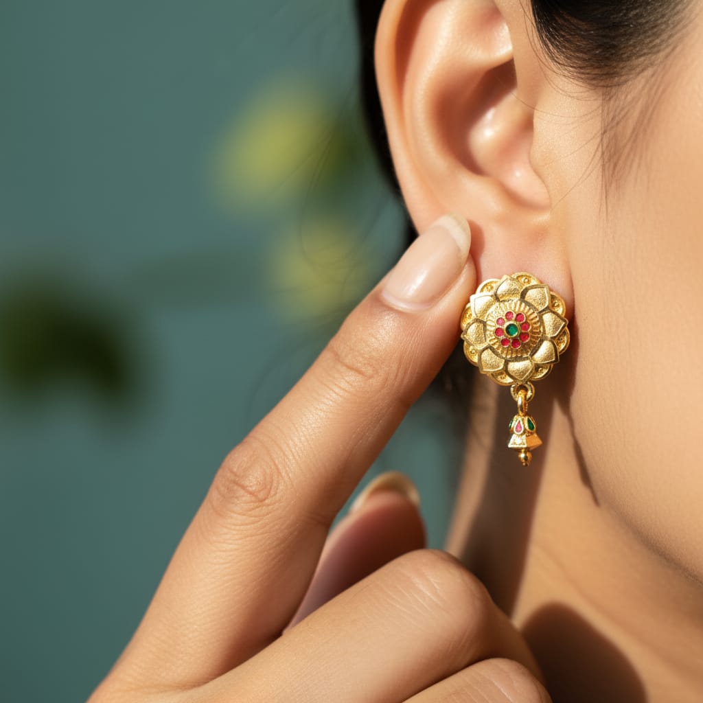 Zahra Engraved Stone Jhumka Drop Earrings