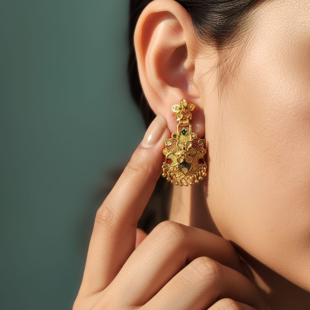 Pushpa Meenakari Chandbali Earrings