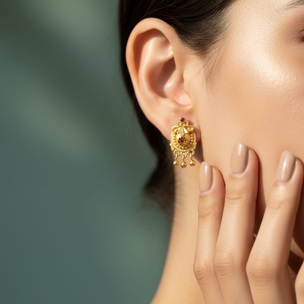 Zeenat Engraved Ball Drop Stud Earrings
