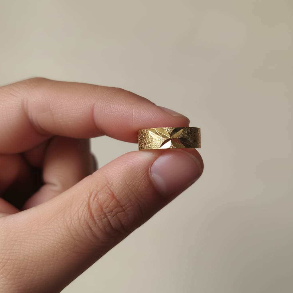 Micro Gold Plated Star Cut Frosted Wide Band Ring