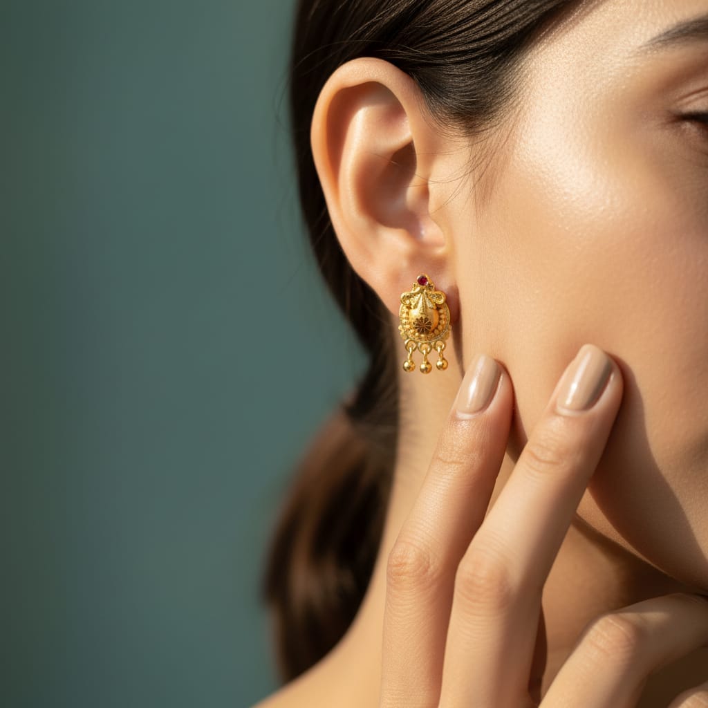 Zeenat Engraved Ball Drop Stud Earrings