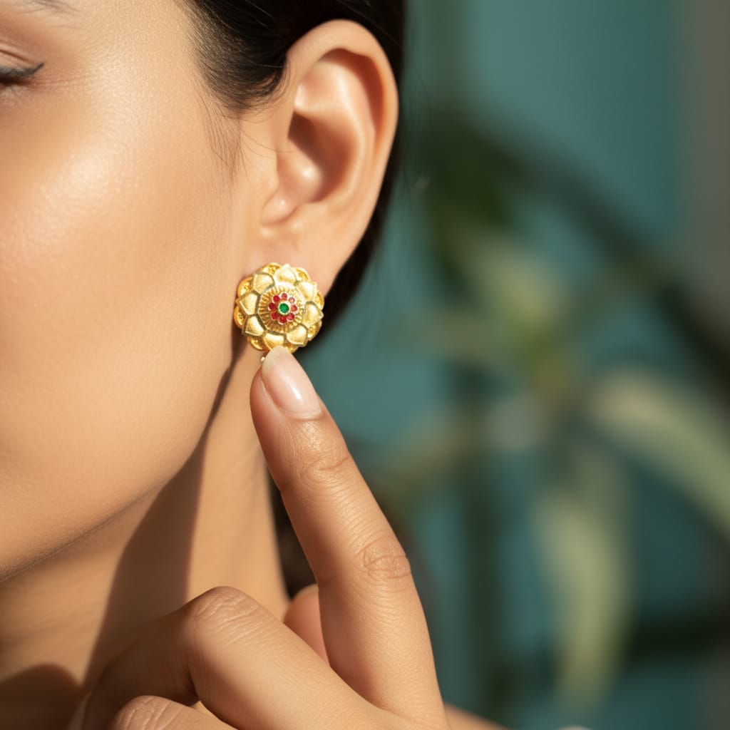Zahra Engraved Stone Jhumka Drop Earrings