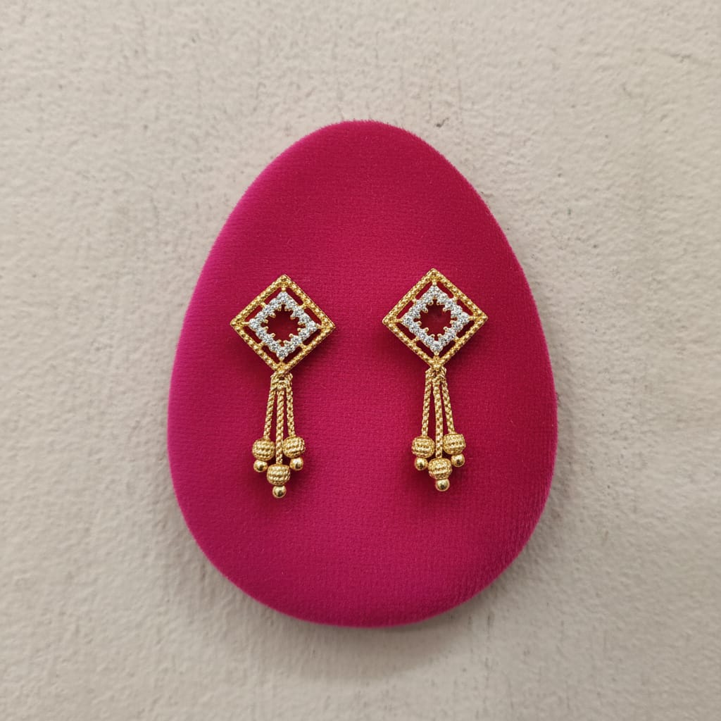 Quatrefoil CZ Flower Gold Bead Chain Tassel Earrings