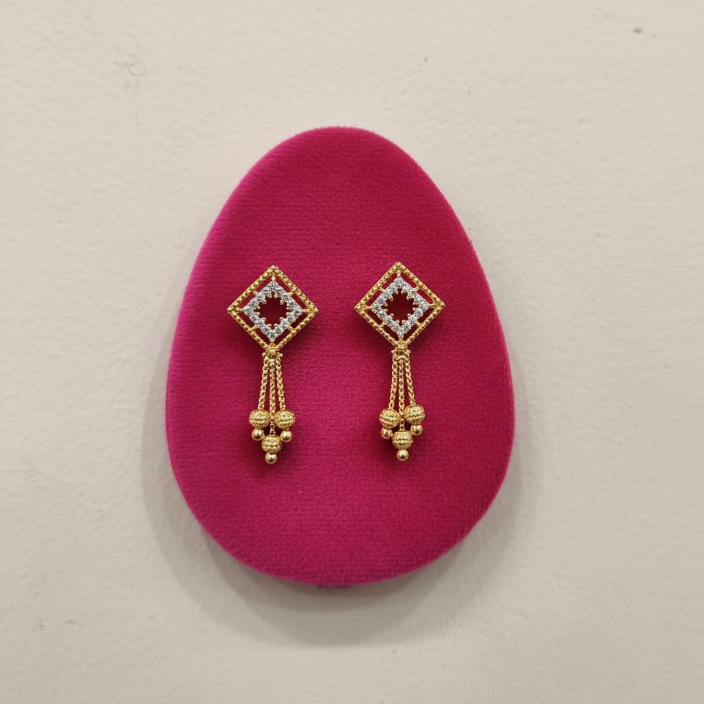 Quatrefoil CZ Flower Gold Bead Chain Tassel Earrings