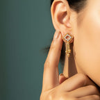Quatrefoil CZ Flower Gold Bead Chain Tassel Earrings