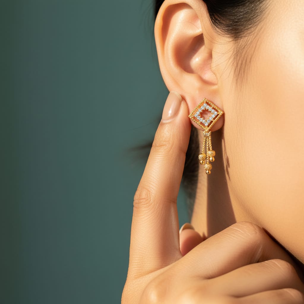 Quatrefoil CZ Flower Gold Bead Chain Tassel Earrings