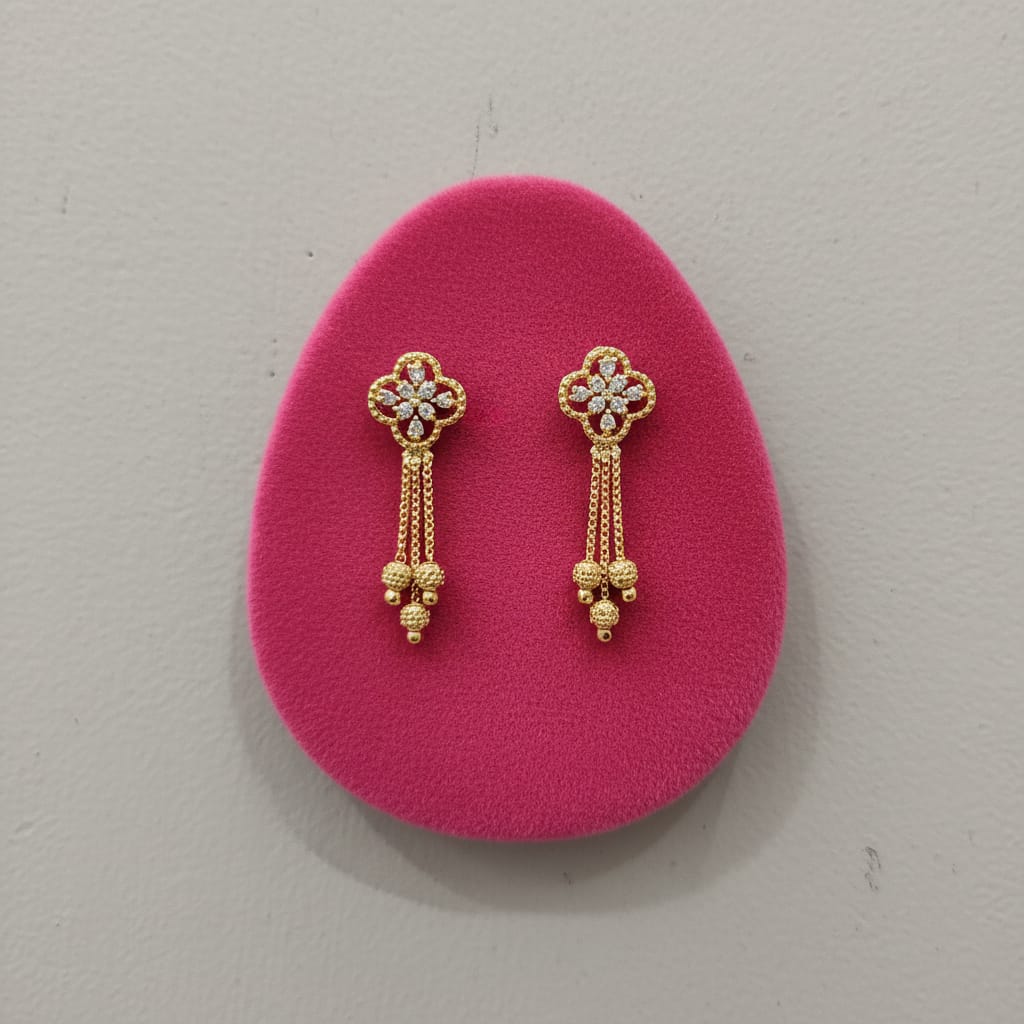 Quatrefoil Marquise CZ Gold Bead Chain Tassel Earrings