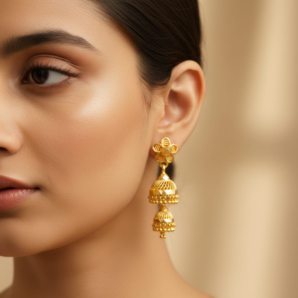 Traditional Micro Gold Double Jhumka Earrings