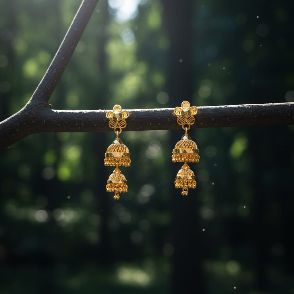 Traditional Micro Gold Double Jhumka Earrings