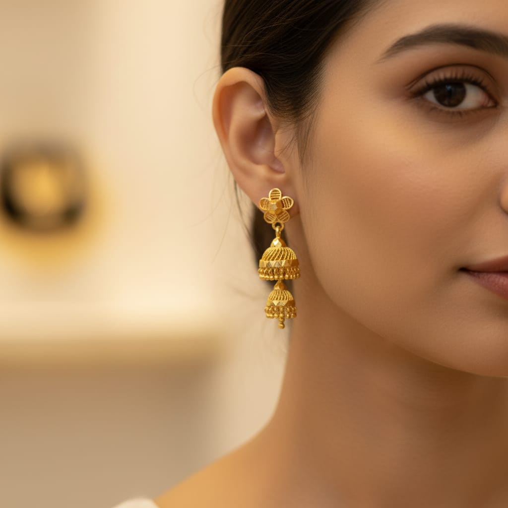 Traditional Micro Gold Double Jhumka Earrings