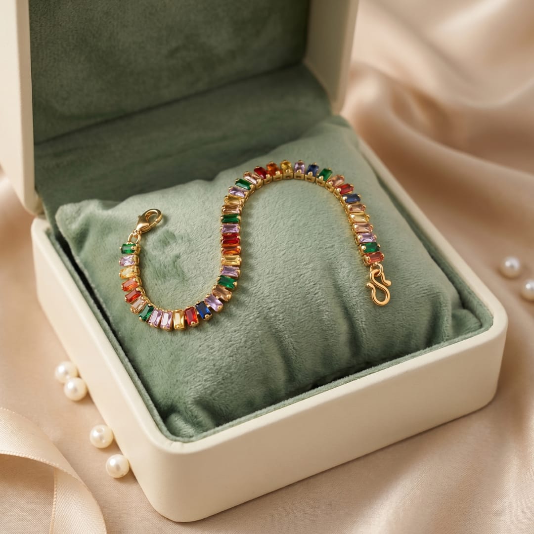 Rainbow Baguette Tennis Bracelet