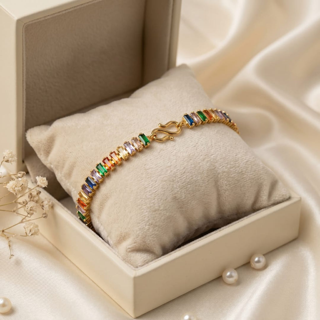 Rainbow Baguette Tennis Bracelet