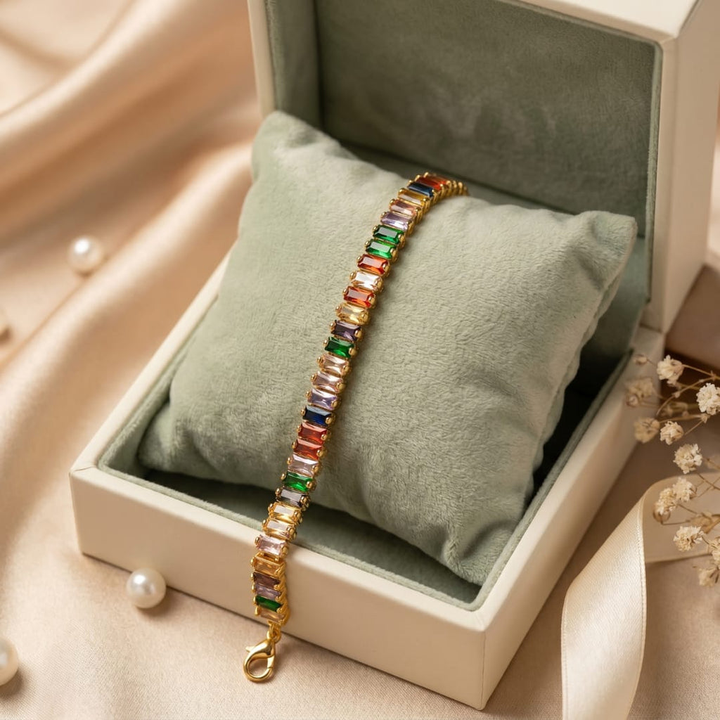 Rainbow Baguette Tennis Bracelet