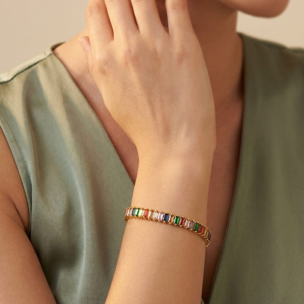Rainbow Baguette Tennis Bracelet