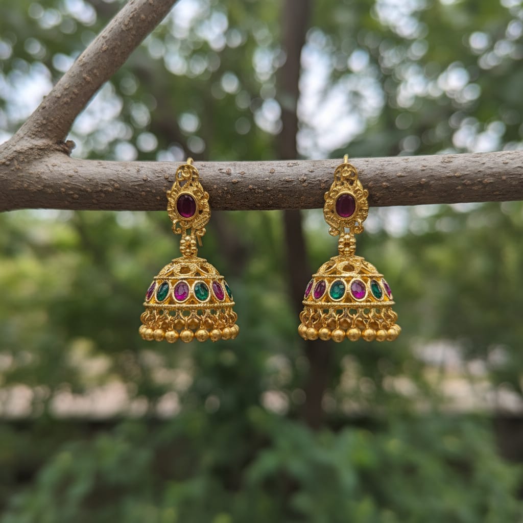 Micro Gold Plated Ruby Emerald Pearl Earring