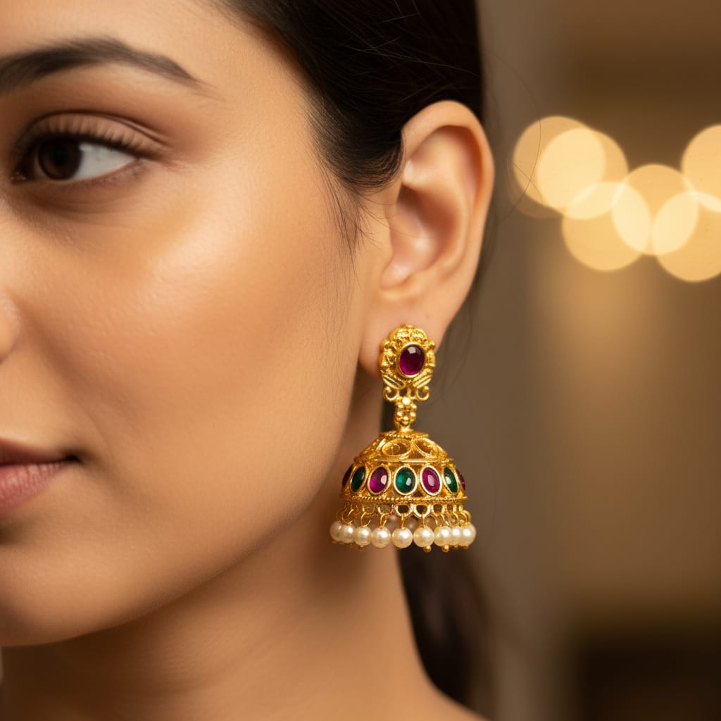 Micro Gold Plated Ruby Emerald Pearl Earring