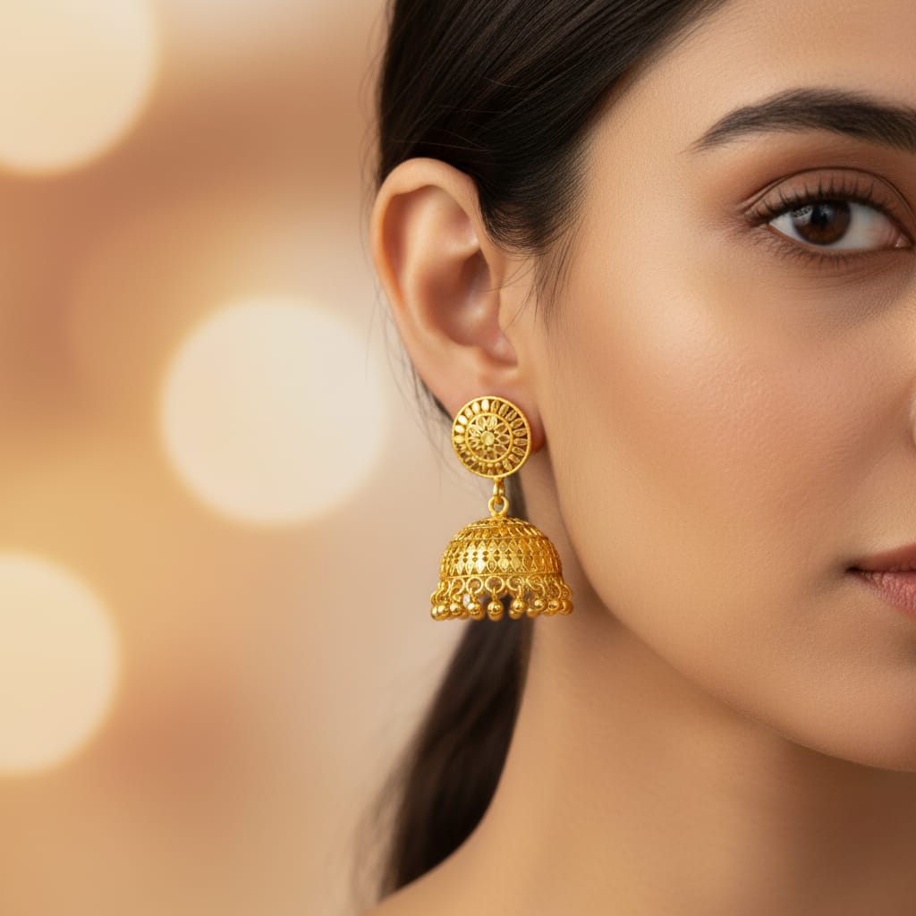 Micro Gold Plated Disc Stud Jhumka Earring