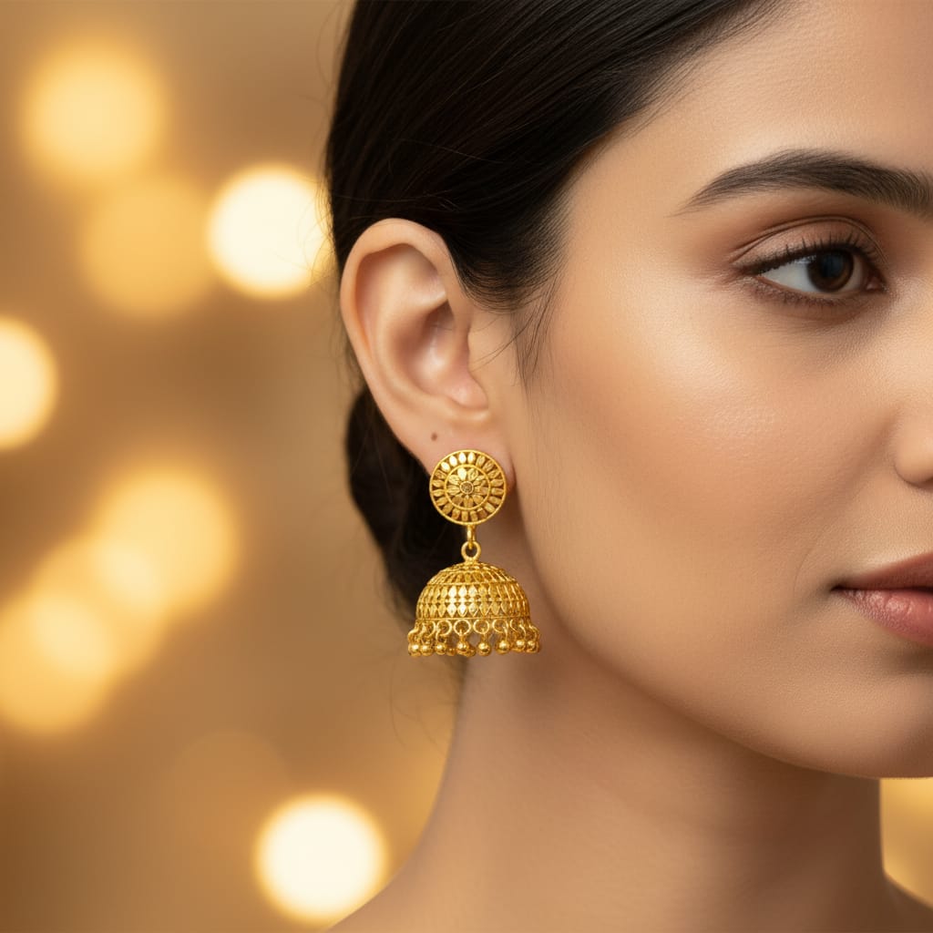 Micro Gold Plated Disc Stud Jhumka Earring