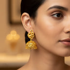 Micro Gold Plated Peacock Connector Jhumka Earring