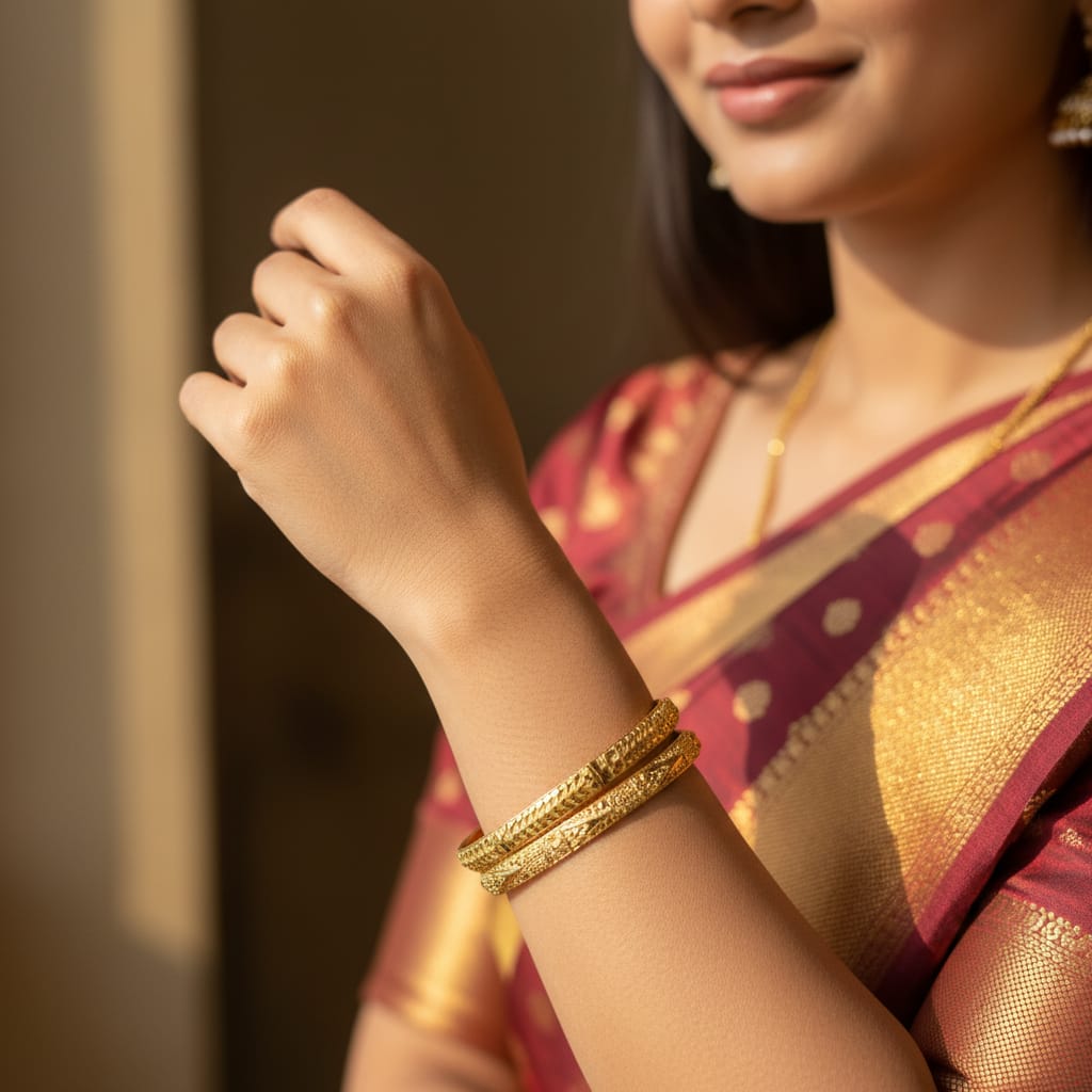 1 Gram Gold Engraved Leaf Bangles