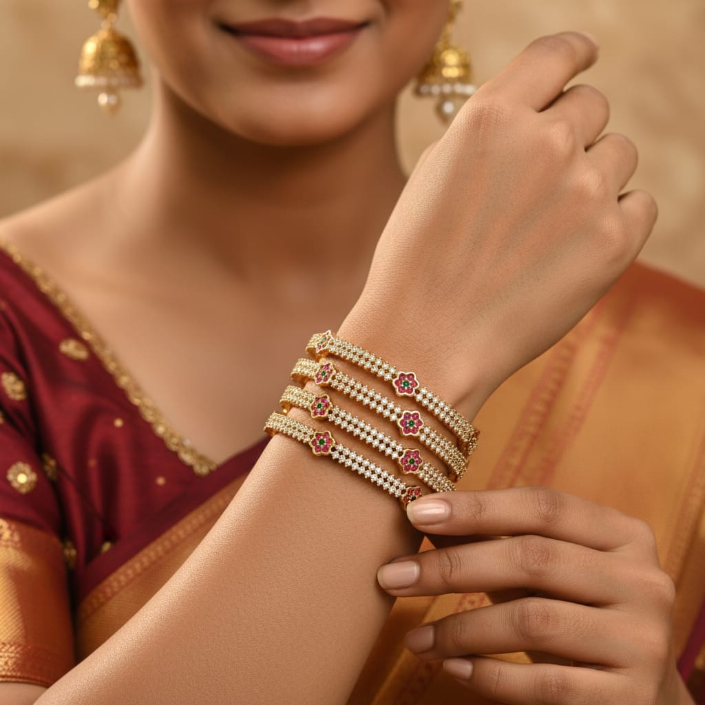 1 Gram Gold CZ Ruby Floral Bangles