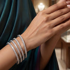 Shinayra by Nakhrali Creation Emerald-Cut Zircon Bangle Set, rhodium-plated silver-tone finish, set of 4 bangles with channel-set stones.