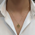 Shinayra by Nakhrali Creation gold-tone stainless steel pendant chain with geometric mandala cutwork disc.