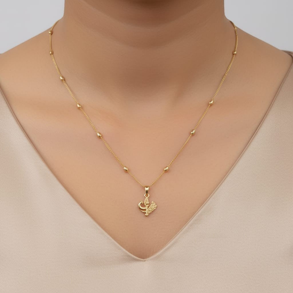Shinayra by Nakhrali Creation gold-plated satellite bead chain with a micro-detailed butterfly pendant with CZ stone accents.