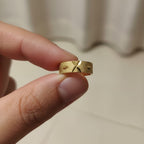 Shinayra by Nakhrali Creation micro gold plated brass slim band ring with stardust texture and diamond-cut star motifs.